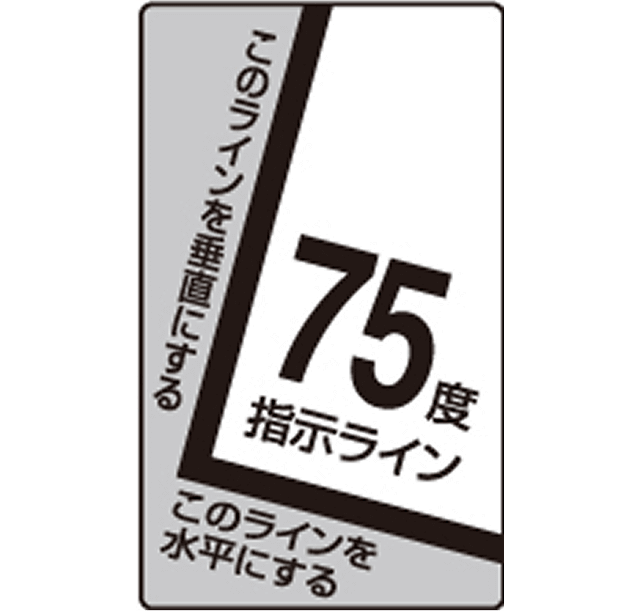 垂直・水平の75度に対する指示ラインが示された
